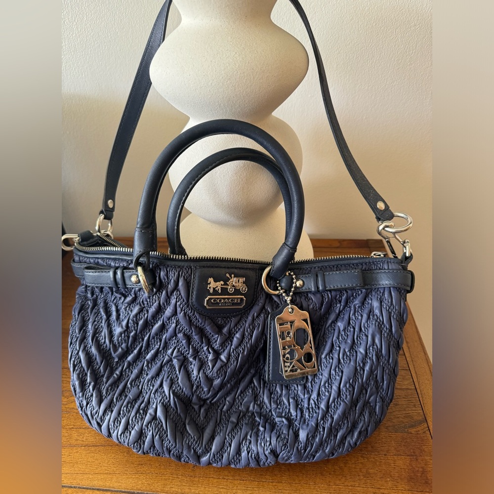 Coach Madison Blue 70th Anniversary Satchel Shoulder Bag Chevron Ltd Ed 18637